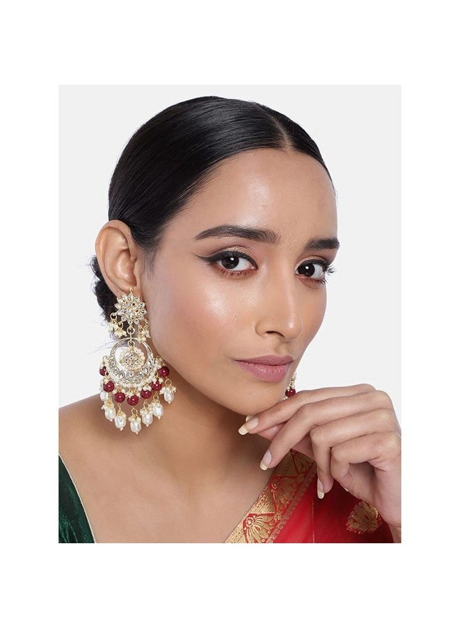 I Jewels I Jewels 18K Gold Plated Traditional Handcrafted Pearl Kundan Beaded Chandbali Earrings for Women/Girls (E2916M)  - Image 3