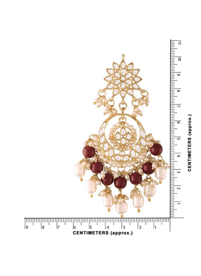 I Jewels I Jewels 18K Gold Plated Traditional Handcrafted Pearl Kundan Beaded Chandbali Earrings for Women/Girls (E2916M)  - Image 4