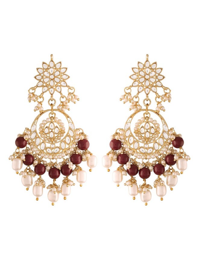 I Jewels I Jewels 18K Gold Plated Traditional Handcrafted Pearl Kundan Beaded Chandbali Earrings for Women/Girls (E2916M)  - Image 2