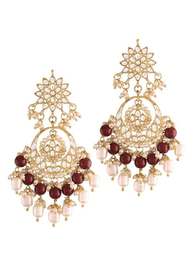 I Jewels I Jewels 18K Gold Plated Traditional Handcrafted Pearl Kundan Beaded Chandbali Earrings for Women/Girls (E2916M)  - Image 1