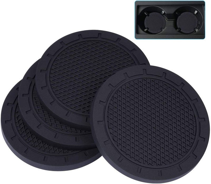 Wisdompro Car Coasters, Wisdompro 4 Pack PVC Car Cup Holder Insert Coaster - Anti Slip Universal Vehicle Interior Accessories Cup Mats for Women(2.75" Diameter, Black) - Image 1