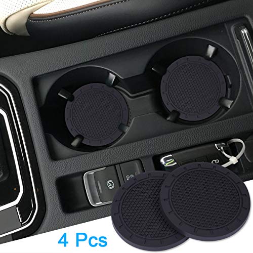 Wisdompro Car Coasters, Wisdompro 4 Pack PVC Car Cup Holder Insert Coaster - Anti Slip Universal Vehicle Interior Accessories Cup Mats for Women(2.75" Diameter, Black) - Image 2
