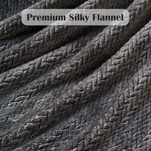 NEWCOSPLAY Super Soft Throw Blanket Dark Grey Premium Silky Flannel Fleece Leaves Pattern Lightweight Bed Blanket All Season Use (Dark Grey, Throw(50"x60")) - Image 5