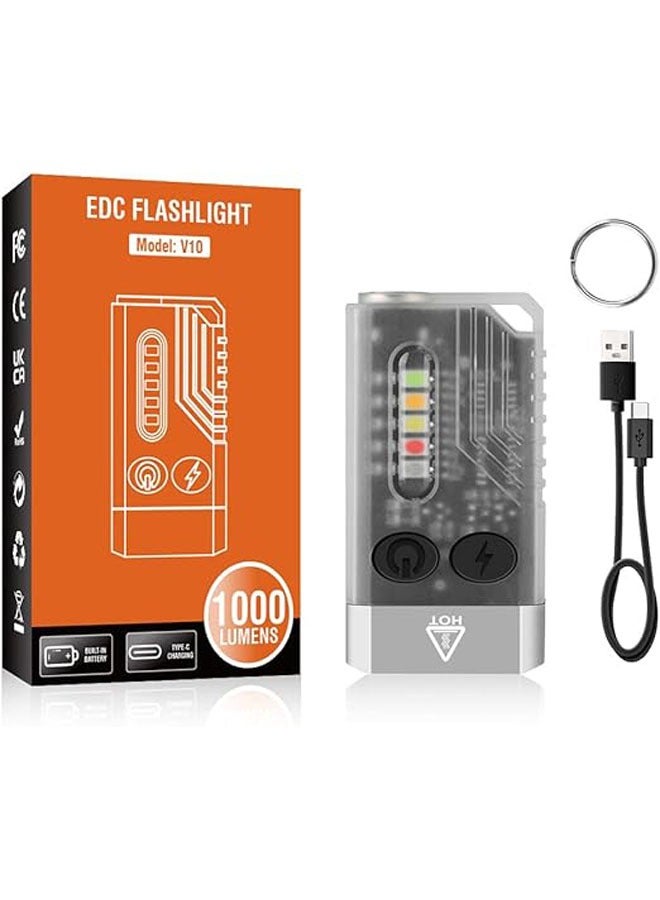 Mini Flashlight V10 EDC 1000 Lumens with 365nm UV Flashlight Super Bright Rechargeable Power With Buzzer for Camping and Hiking Emergency