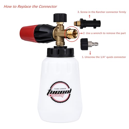 Tucool Racing Adjustable Foam Cannon 1/4 inch Quick Connector, Snow Foam Cannon for Karcher K2/K3/K4/K5/K6/K7, Car Wash Foam Sprayer for Karcher K1700 K1800 K1900 (White) - Image 3