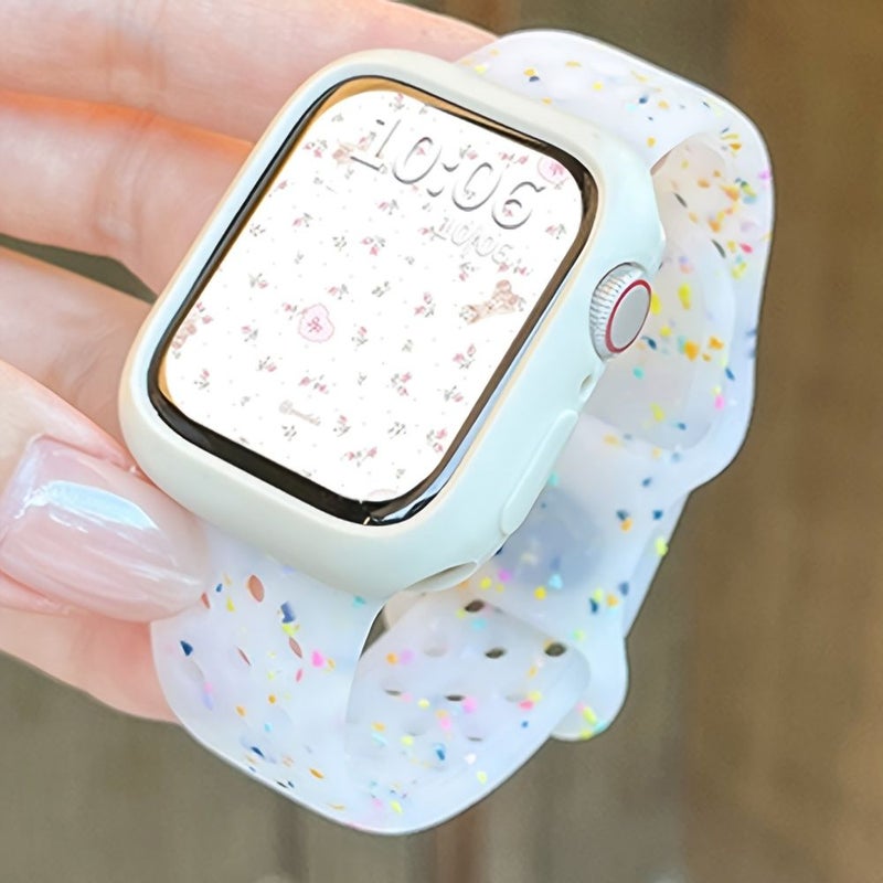 Set 2 Light Pastel Dots Jelly Soft Straps With Creamy Silicone Case For Apple Watch 44mm Series 11 10 9 8 7 6 SE Ultra 2 Breathable Comfortable Watchband - Image 2