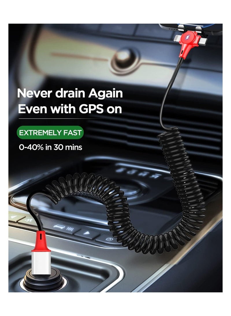 Y&D Multi Charging Cable for Apple CarPlay Expansion Spring Coiled Three in One Retractable with Micro USB IP Type C Connectors Android A-pple Samsung - Image 5