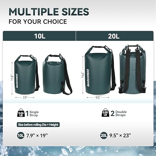MARCHWAY Floating Waterproof Dry Bag Backpack 5L/10L/20L/30L/40L, Roll Top Sack Keeps Gear Dry for Kayaking, Rafting, Boating, Swimming, Camping, Hiking, Beach, Fishing (Blackish Green, 20L) - Image 3