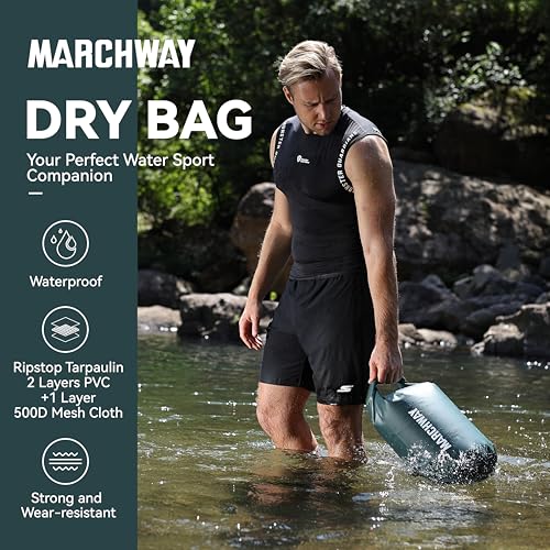 MARCHWAY Floating Waterproof Dry Bag Backpack 5L/10L/20L/30L/40L, Roll Top Sack Keeps Gear Dry for Kayaking, Rafting, Boating, Swimming, Camping, Hiking, Beach, Fishing (Blackish Green, 20L) - Image 2