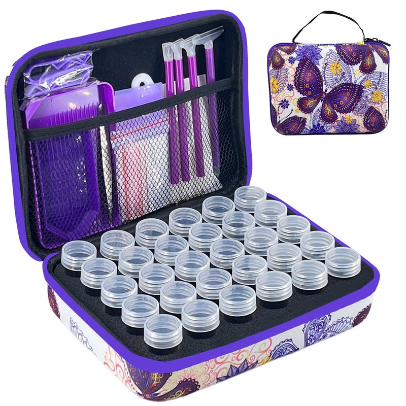 LIRUNQIU Diamond Painting Storage Containers, 30 Slots Diamond Art Accessories and Tools Kits Storage Box(Purple) - Image 1