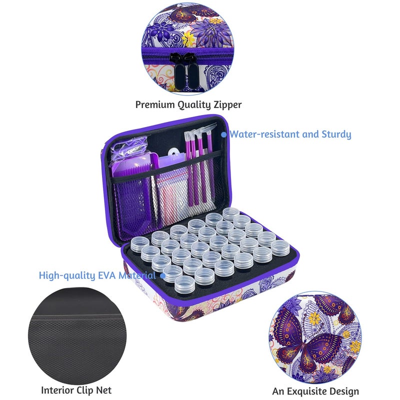 LIRUNQIU Diamond Painting Storage Containers, 30 Slots Diamond Art Accessories and Tools Kits Storage Box(Purple) - Image 2