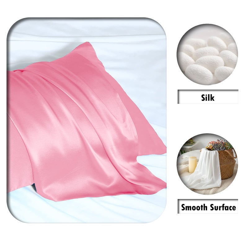 Suatien Silk Pillow Cases 2 Pack,Soft Breathable and Sliky Standard Size Pillow Cases Set of 2,Natural Mulberry Silk Pillowcase Set of 2 for Hair and Skin with Hidden Zipper (Pink,20"X 26",2pcs) - Image 2