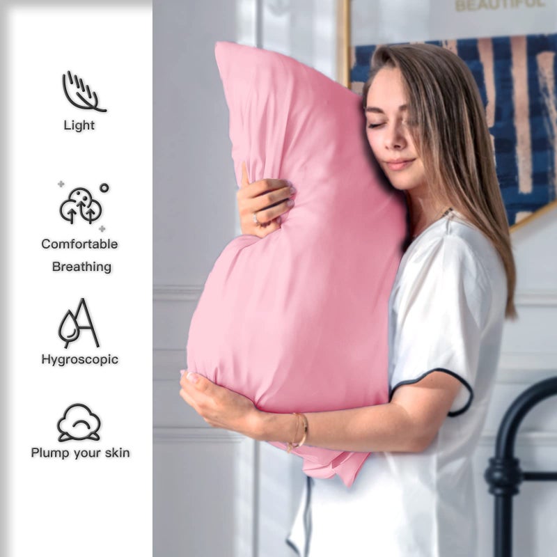 Suatien Silk Pillow Cases 2 Pack,Soft Breathable and Sliky Standard Size Pillow Cases Set of 2,Natural Mulberry Silk Pillowcase Set of 2 for Hair and Skin with Hidden Zipper (Pink,20"X 26",2pcs) - Image 3