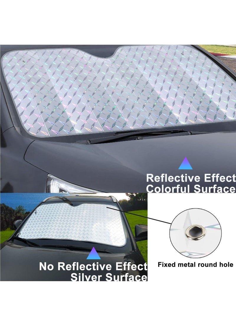 Y&D Car Windshield Sunshade, Accordion Foldable Front Sun Shade 5-Layer UV Protection Auto Visor Cover Iridescent Bling Heat Reflector  - Image 4