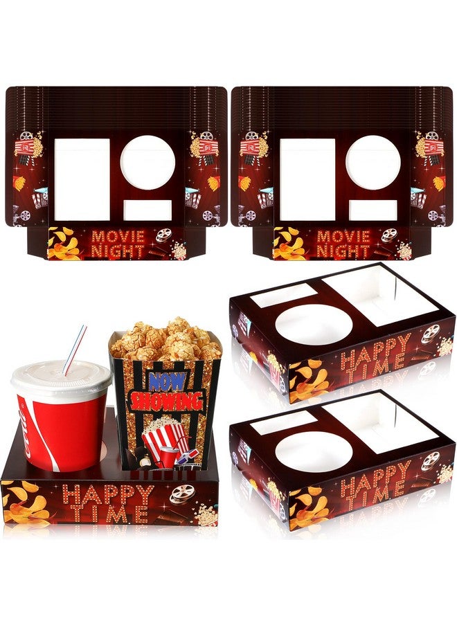 Faccito 36 Pcs Movie Night Snack Trays Movie Theater Snack Boxes Night Supply Disposable Paper Holder Tray for Popcorn Food Candy Drink Party 8 x 6 Inch(Dark Red,Retro Style) - Image 1