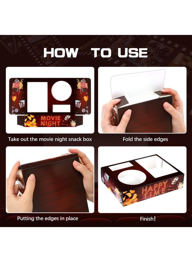 Faccito 36 Pcs Movie Night Snack Trays Movie Theater Snack Boxes Night Supply Disposable Paper Holder Tray for Popcorn Food Candy Drink Party 8 x 6 Inch(Dark Red,Retro Style) - Image 5