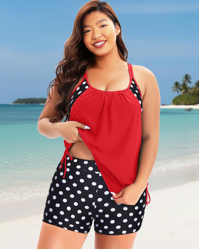 Holipick red Polka dot Plus Size Tankini Swimsuits for Women Two Piece Tummy Control Bathing Suit Blouson Tankini Top with Shorts 22W - Image 2