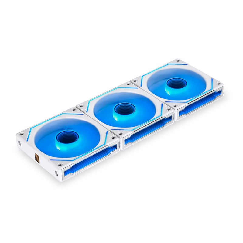 مروحة Lian Li UNI Fan SLInfinity 120Triple PackARGB مروحةInfinity MirrorDaisyChain تصميم تأثيرات إضاءة قابلة للتخصيص اتصال بكابل واحد مع وحدة تحكم بيضاءUFSLIN1203W