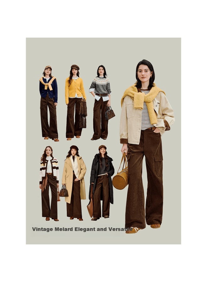 Inman Corduroy Large Pocket Wide-leg Cargo Pants Autumn Women's New Melard Trousers Dark Coffee Size 26 - Image 1