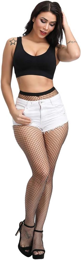 NEOBABY Sparkling Rhinestone Party Pantyhose Free Size High Waist Tights Fishnet Stockings for Women's & Girls (Medium Black & White, Pack of 2) - Image 2