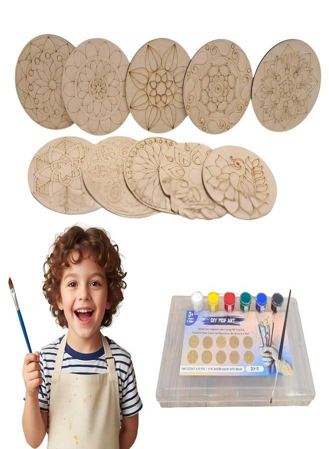 Tickles DIY Mandala Tea Coasters Craft Kit with 10 Wooden Coasters, 6 Colors & Brush | Creative Lippan Art & Craft Activity for Kids Boys & Girls Birthday Gift (Size: 10 cm, Ages: 3+ Years) - Image 1