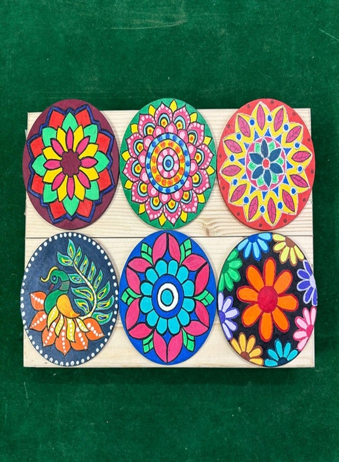 Tickles DIY Mandala Tea Coasters Craft Kit with 10 Wooden Coasters, 6 Colors & Brush | Creative Lippan Art & Craft Activity for Kids Boys & Girls Birthday Gift (Size: 10 cm, Ages: 3+ Years) - Image 2