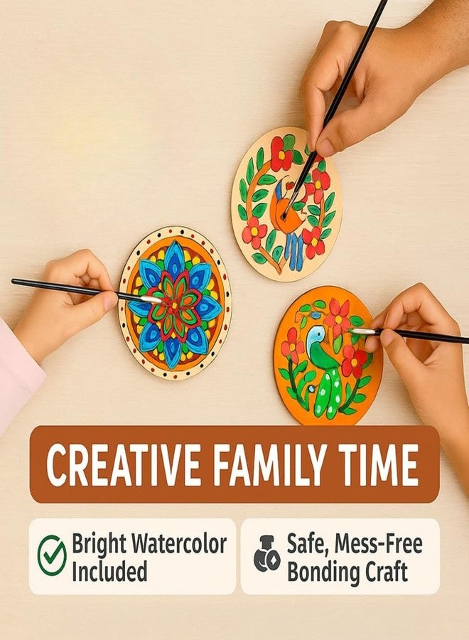 Tickles DIY Mandala Tea Coasters Craft Kit with 10 Wooden Coasters, 6 Colors & Brush | Creative Lippan Art & Craft Activity for Kids Boys & Girls Birthday Gift (Size: 10 cm, Ages: 3+ Years) - Image 3