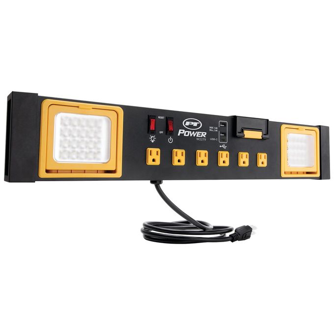 Performance Tool W2279 Commercial Grade Power Station with 6 Outlets 2 USB Ports BuiltIn Cradle and LED Lights Ideal for Workshops and Garages