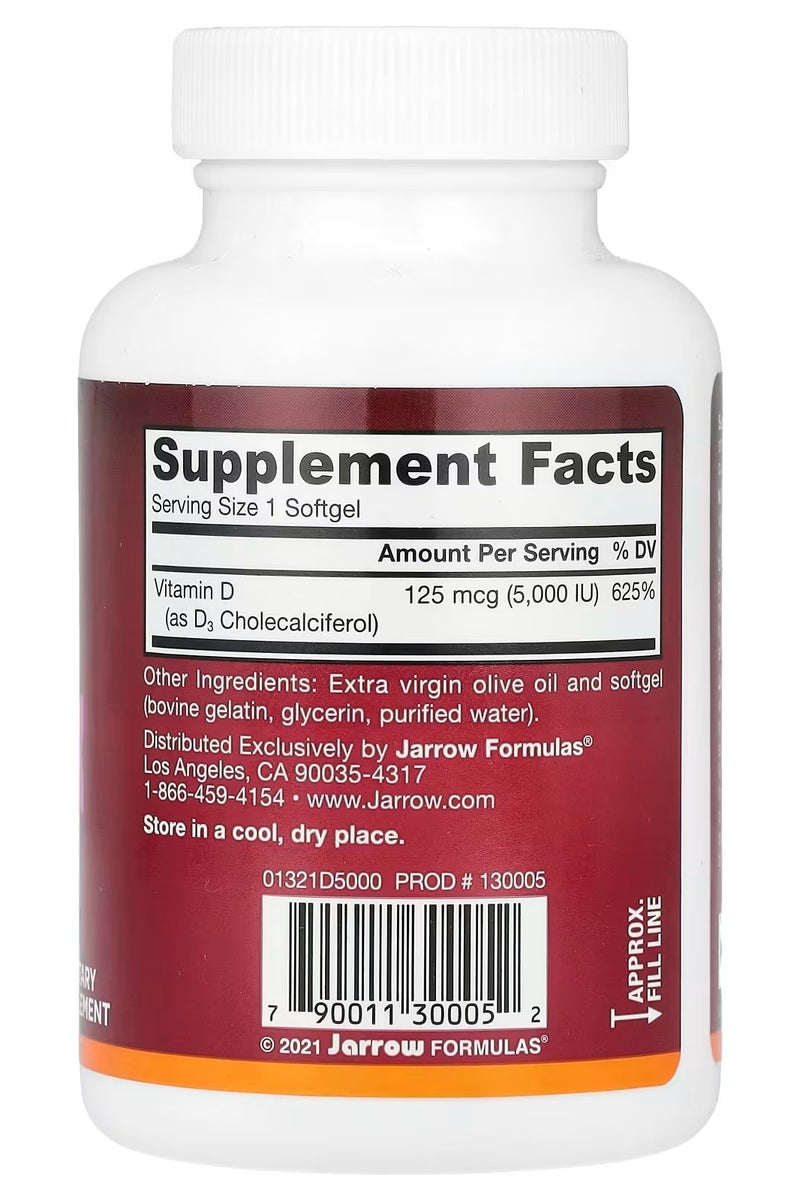 jarrow formulas Vitamin D3 Maximum Strength 125 mcg (5000 IU) 100 Softgels - Image 2