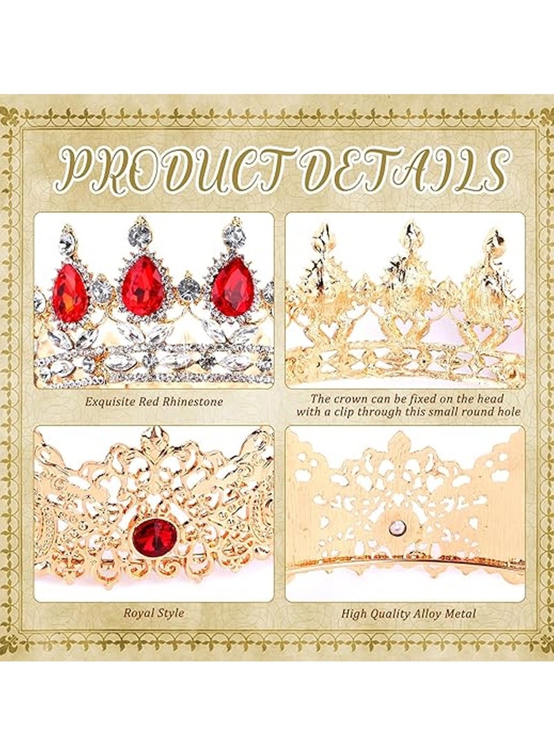 SOLARAE King and Queen Crown Set, Prom King Crowns for Men Royal Crown with Red Rhinestone Crystal Crowns For Women Princess Crown Tiara Costume Headwear for Wedding Prom Birthday Party 2 Pieces - Image 2