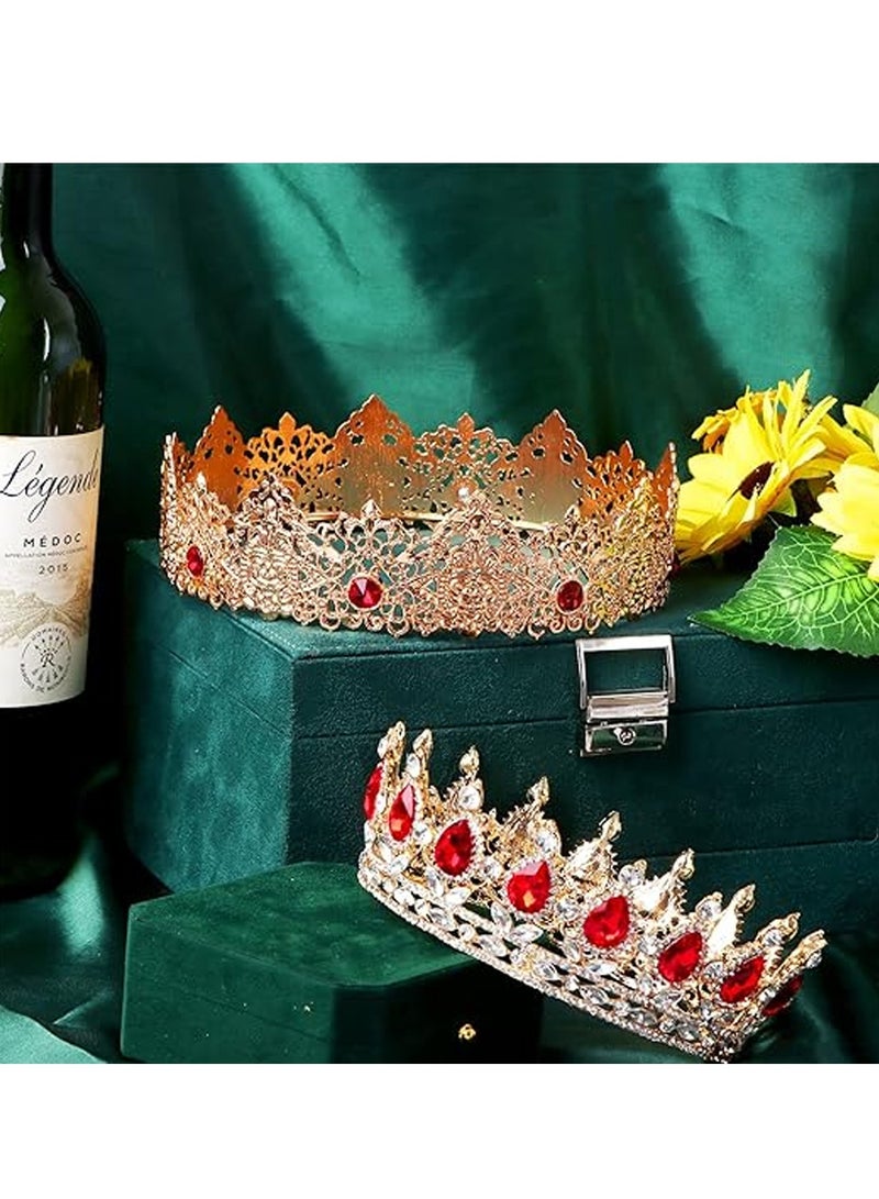 SOLARAE King and Queen Crown Set, Prom King Crowns for Men Royal Crown with Red Rhinestone Crystal Crowns For Women Princess Crown Tiara Costume Headwear for Wedding Prom Birthday Party 2 Pieces - Image 3
