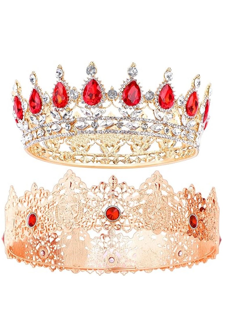 SOLARAE King and Queen Crown Set, Prom King Crowns for Men Royal Crown with Red Rhinestone Crystal Crowns For Women Princess Crown Tiara Costume Headwear for Wedding Prom Birthday Party 2 Pieces - Image 1