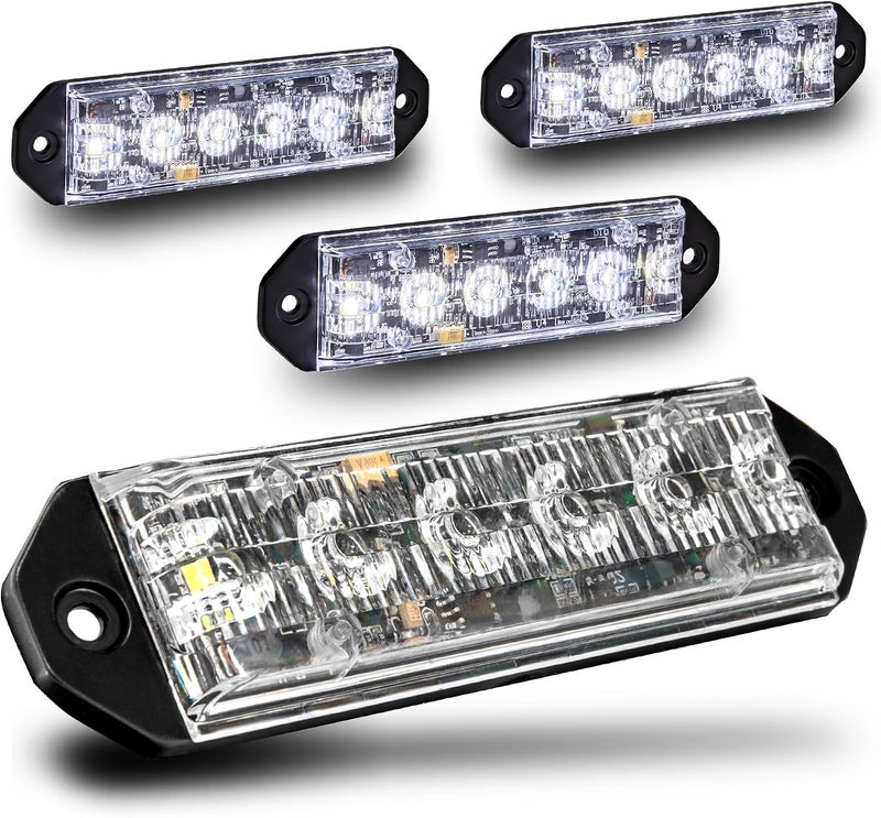 LAMPHUS 4pc PlanarFlash 6W Clear White LED Surface Mount Police Grill Strobe Warning Lights [SAE Class 1] 12V Grille Flashing Emergency Fire Lights for Work Truck Cars Vehicle Van Snow Plow - Image 1