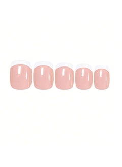 Shein 24pcs/set Medium Square Round Shaped Fashionable White And Sheer Pink French Style Manicure Nail Tips Kit With Jelly Gel And Nail File  - Image 4