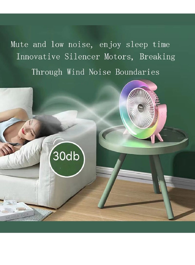 Portable LED Table Fan – 3-in-1 Mini Desktop Fan & G Lamp, 3 Wind Speeds & 5 Light Modes, USB Rechargeable, 1800mAh Battery, Silent Air Circulator for Home, Office, Bedside Table – Pink - Image 3