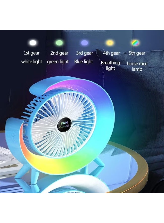 Portable LED Table Fan – 3-in-1 Mini Desktop Fan & G Lamp, 3 Wind Speeds & 5 Light Modes, USB Rechargeable, 1800mAh Battery, Silent Air Circulator for Home, Office, Bedside Table – Pink - Image 5