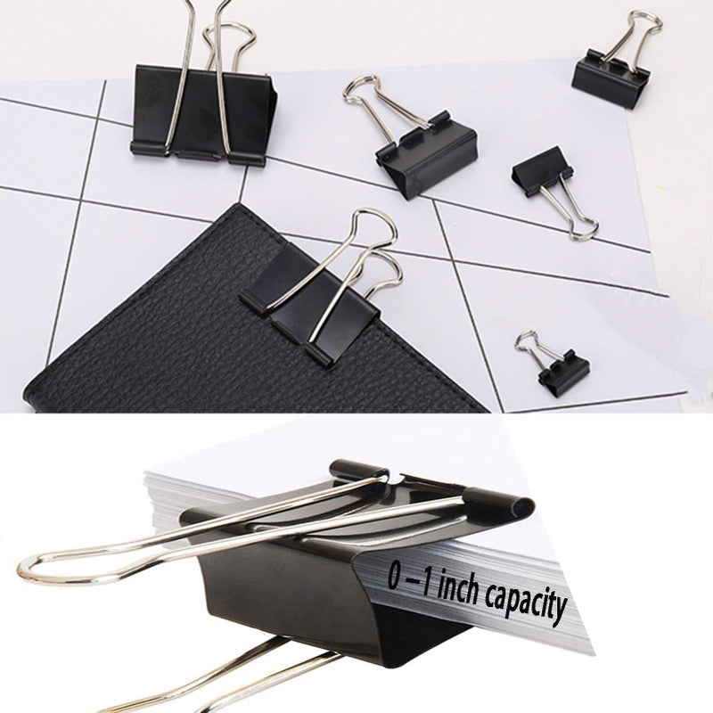 COLOGO مشابك binder لتثبيت الأوراق بأحجام متنوعة 200 قطعة (أسود)، كبير، ضخم، متوسط، صغير، ميني وميكرو، 6 أحجام مع صندوق للمكتب، المدرسة والمنزل - Image 4