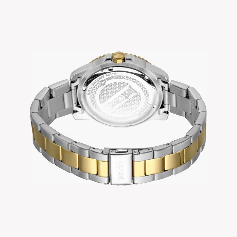 جاست كافالي ساعة جاست كافاللي للرجال من الفولاذ المقاوم للصدأ ثنائية اللون - واجهة سوداء أنيقة مع لمسات ذهبية - Image 3