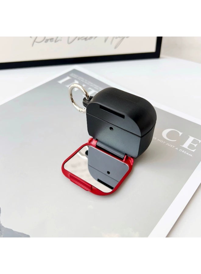 Mirror Earphone Case with for Airpods 4 Touch Design Protective Case with Hand Strap, Drop-Resistant, Shockproof (black) - Image 3