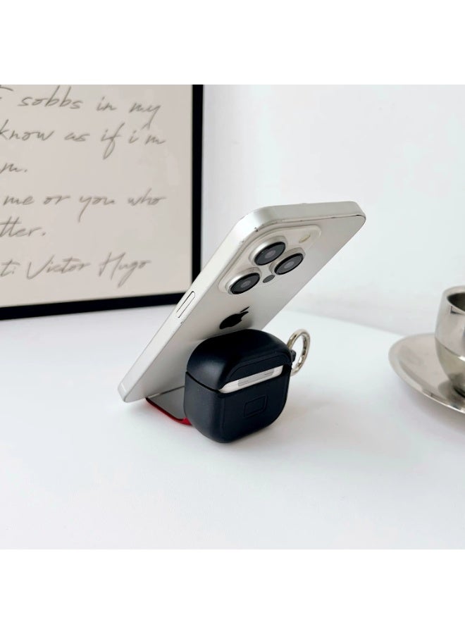 Mirror Earphone Case with for Airpods 4 Touch Design Protective Case with Hand Strap, Drop-Resistant, Shockproof (black) - Image 2