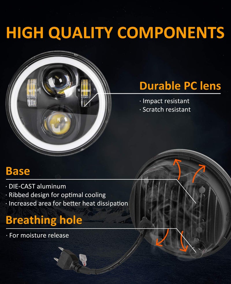 Zmoon 5 3/4 5.75 Inch LED Headlight for Motorcycle, Compatible with Harley Davidson Sportster Iron 883 Dyna Street Bob Super Wide Glide Low Rider Night Rod Train Softail, IP67 Waterproof, 1PCS - Image 3