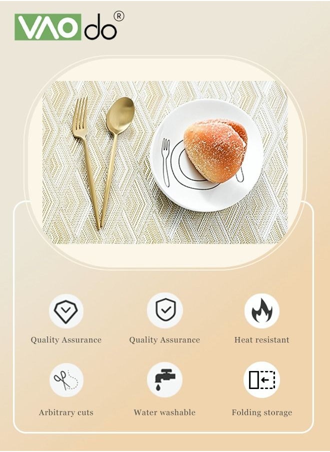 VAOdo 6PCS Placemats High-quality PVC Material Woven Texture Heat Insulation Oil Resistance Not Easy to Mold Suitable for Home Hotels Restaurants Cafes Etc Golden  - Image 3