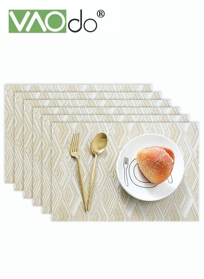 VAOdo 6PCS Placemats High-quality PVC Material Woven Texture Heat Insulation Oil Resistance Not Easy to Mold Suitable for Home Hotels Restaurants Cafes Etc Golden  - Image 1
