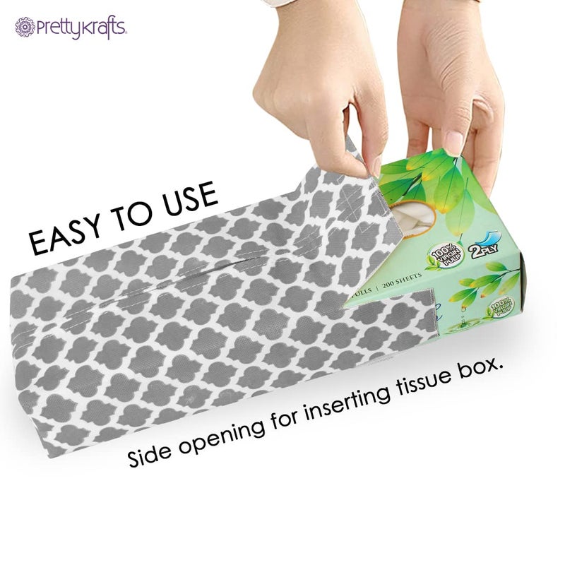 PrettyKrafts Tissue Paper Box Cover Rectangular Shape Napkin Holder use for car,Home and Office, (Pack of 2), Qtr Grey - Image 3