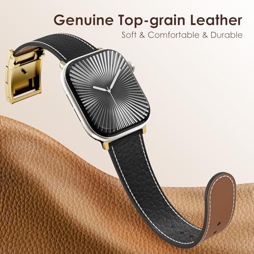 CHANCHY Leather Magnetic Watch Band Compatible with Apple Watch Bands 40mm 38mm 41mm 42mm 44mm 45mm 46mm, Top Grain Leather Dressy Band for Women Men iWatch Ultra SE3 Series 11/10/9/8/7/6/5/4/3/2/1 - Image 4