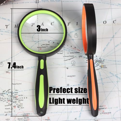 Ocim 2 Pack Magnifying Glass,75mm 10X Handheld Shatterproof Magnifier Lens with Non-Slip Rubber Handle for Seniors/Kids Reading & Science/Explore,Large - Image 4