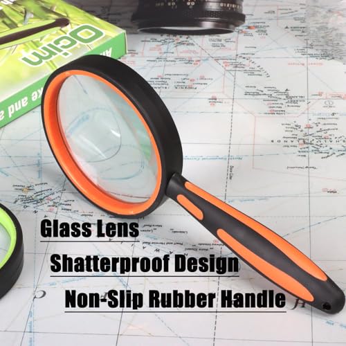 Ocim 2 Pack Magnifying Glass,75mm 10X Handheld Shatterproof Magnifier Lens with Non-Slip Rubber Handle for Seniors/Kids Reading & Science/Explore,Large - Image 2