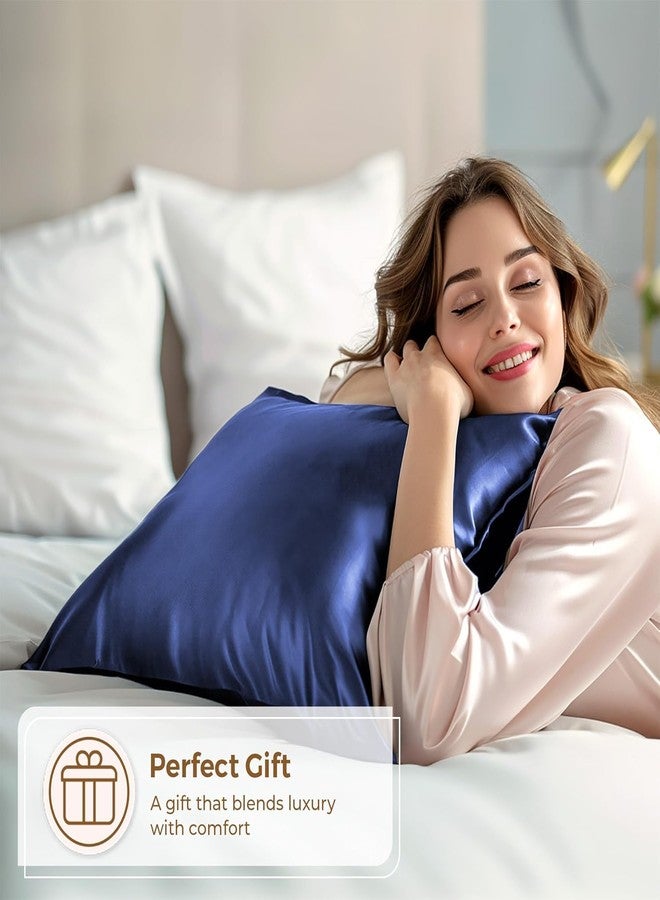 craftelio Crafttelio® Set of 2 Satin Pillow Covers with Rose Satin Headband & 3 Free Random Color Scrunchies – Smooth Hair & Skin-Friendly Sleep Combo for Women (Navy Blue) - Image 5