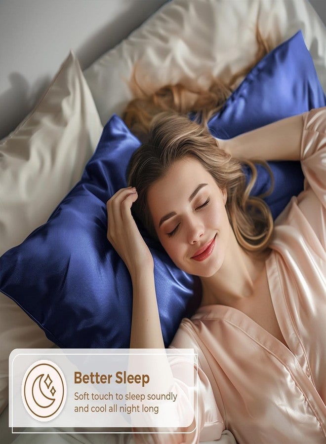 craftelio Crafttelio® Set of 2 Satin Pillow Covers with Rose Satin Headband & 3 Free Random Color Scrunchies – Smooth Hair & Skin-Friendly Sleep Combo for Women (Navy Blue) - Image 3