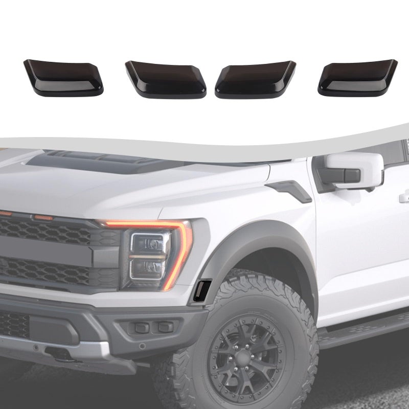 غطاء زينة مصابيح العجلات SQQP متوافق مع فورد F150 رابتور 2021-2025 باللون الأسود المدخن